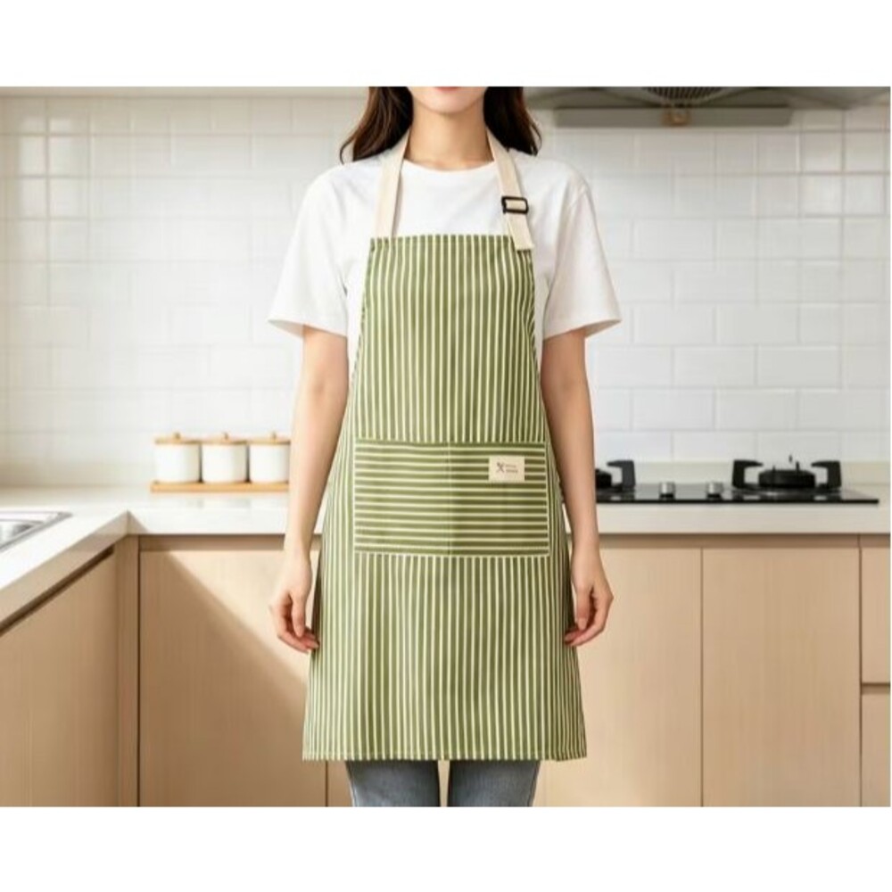 Apron Green Stripe with Pocket 27x25in Adjustable Cooking Crafts
